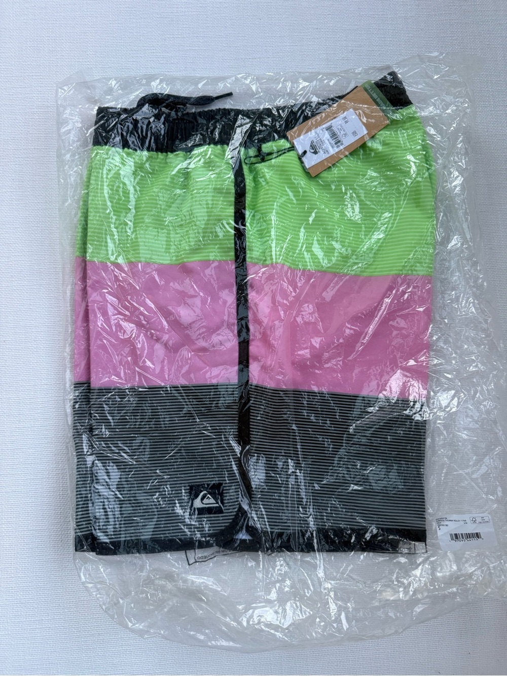Quiksilver Men’s Green Pink Black Colorblock Swim Shorts